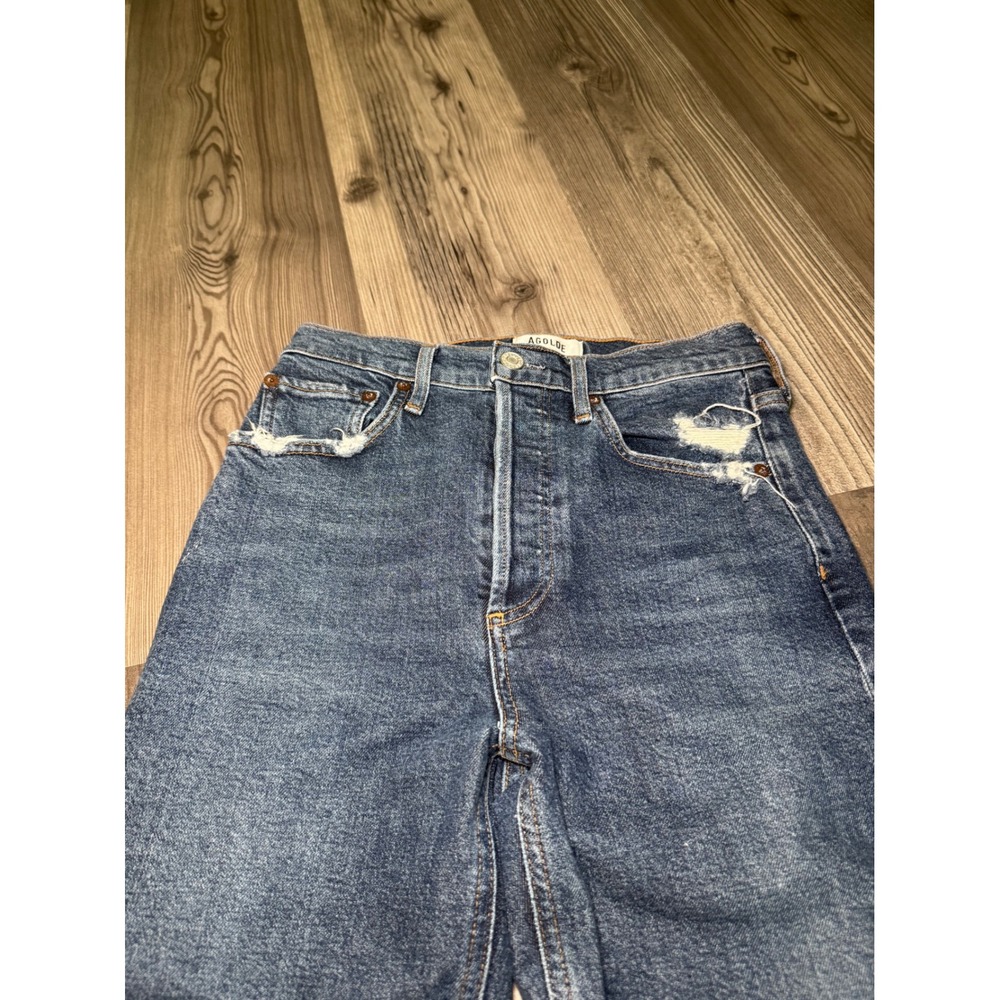 AGOLDE Womens High Rise Straight Leg Distressed Raw Hem Blue Jeans Size 25 - Picture 3 of 7